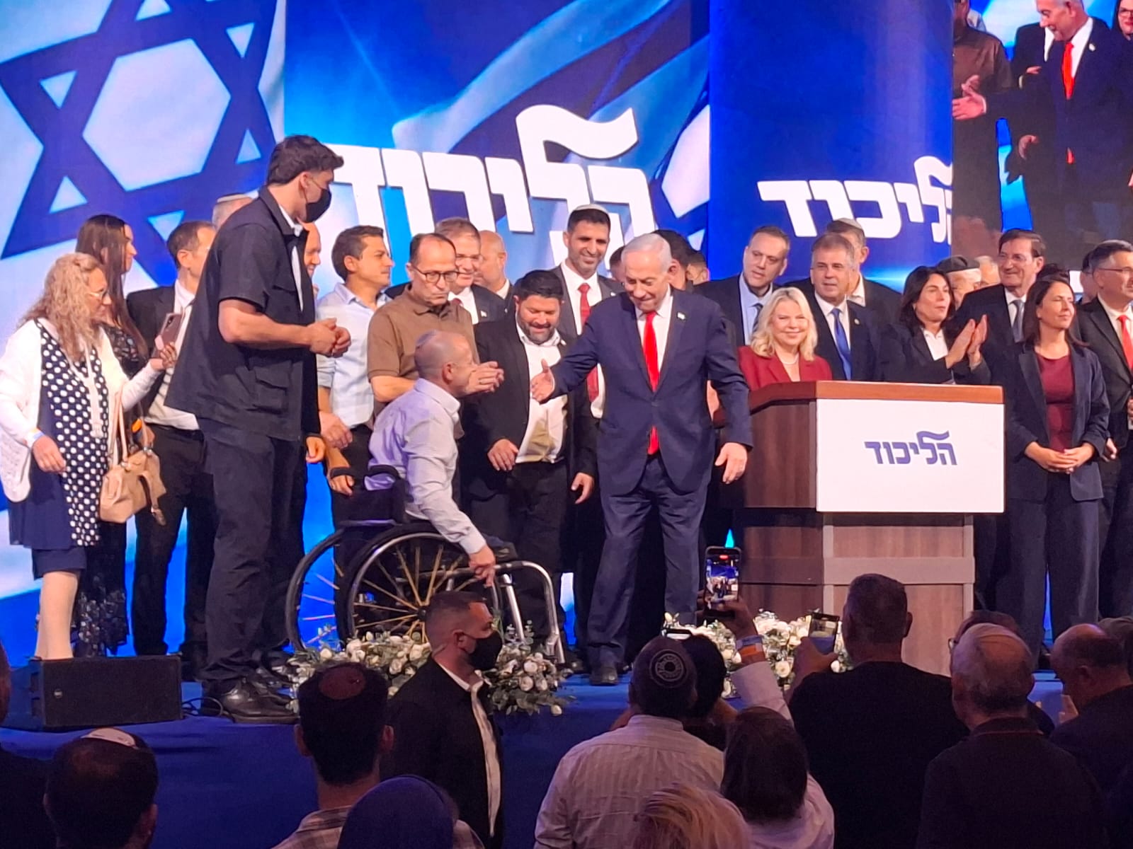 Benjamin Netanyahu at the Likud headquarters at the International Convention Center (Binyanei HaUma) in Jerusalem. Photo Gil Tenenbaum – TPS