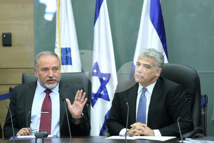 MK’s Yair Lapid Chairman of Yesh Atid with Avigdor Liberman Chairman of Isrel Beytenu