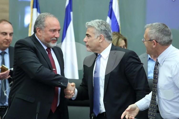 MK’s Avigdor Liberman of Israel Beytenu Party and Yair Lapid of Yesh Atid Party.