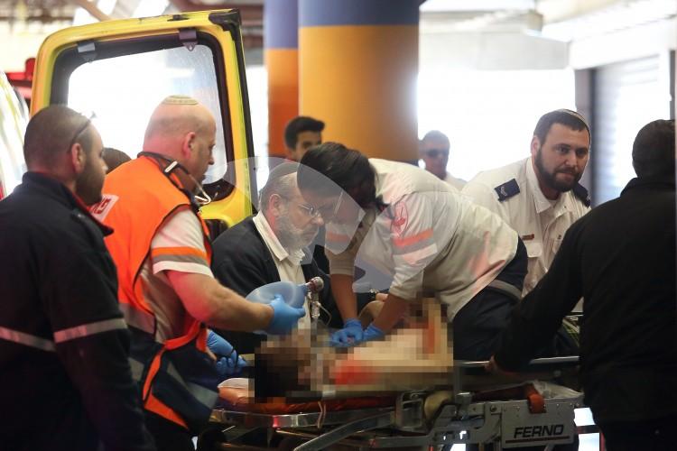 Arrival of Wounded Israeli at Shaare Zedek hospital Following Stabbing Attack at Gush Etzion Junction 24.2.16