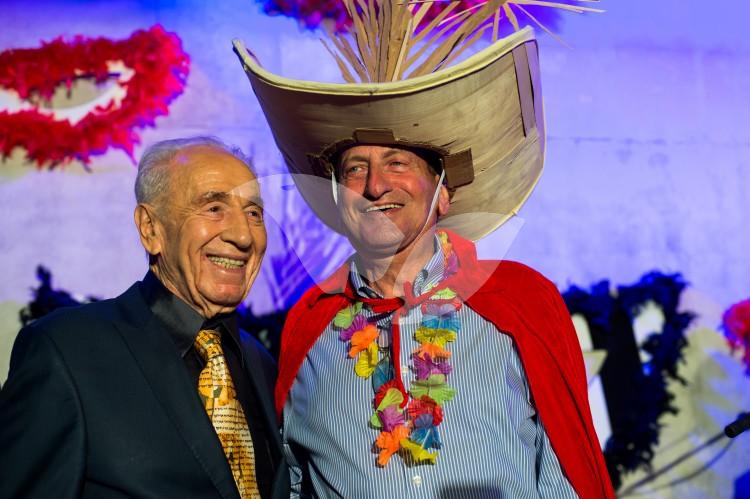 Shimon Peres and Tel Aviv Mayor Ron Huldai at Purim Party