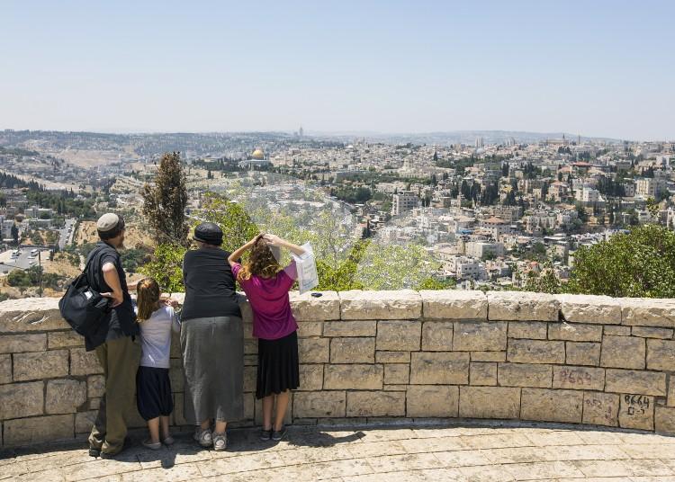 A family at the Mount Scopus Viewpoint