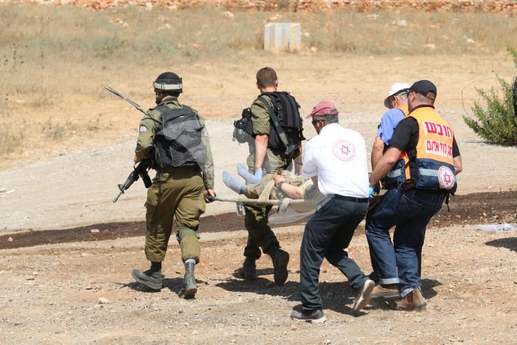 A drill of casualties evacuation by helicopter