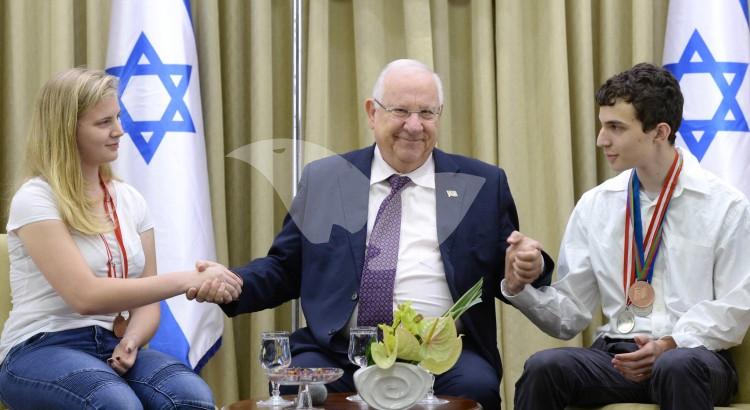 President Rivlin with Israeli Chemistry Olympic Medalists