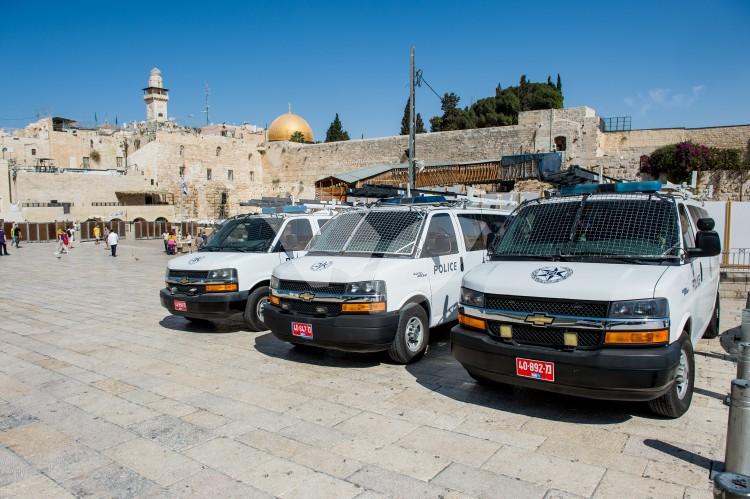 Police security vans at Western Wall on Sukkot