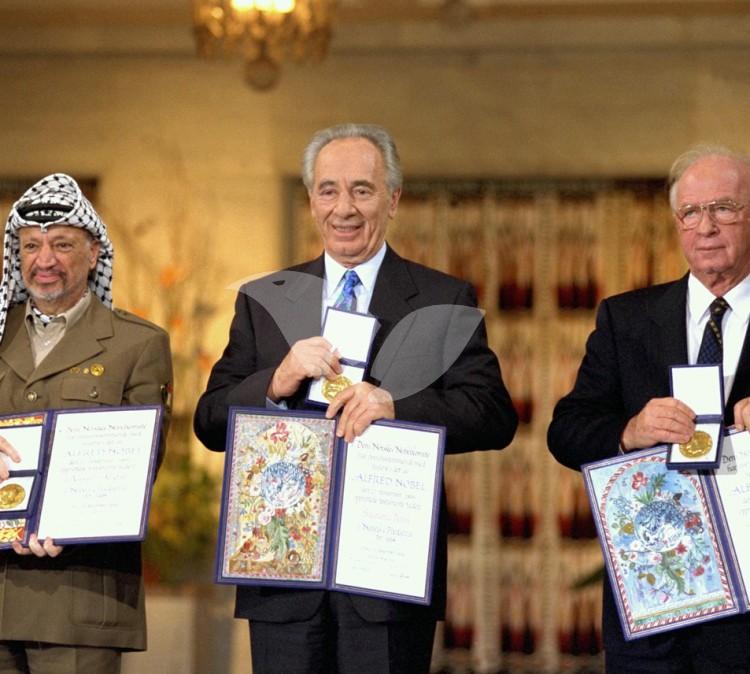 Shimon Peres, Yitzhak Rabin and Yasser Arafat Receiving the Nobel Peace Prize, 1994