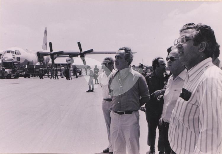 Shimon Peres and Yitzhak Rabin at the Arrival of Operation Entebbe Hostages, 1976