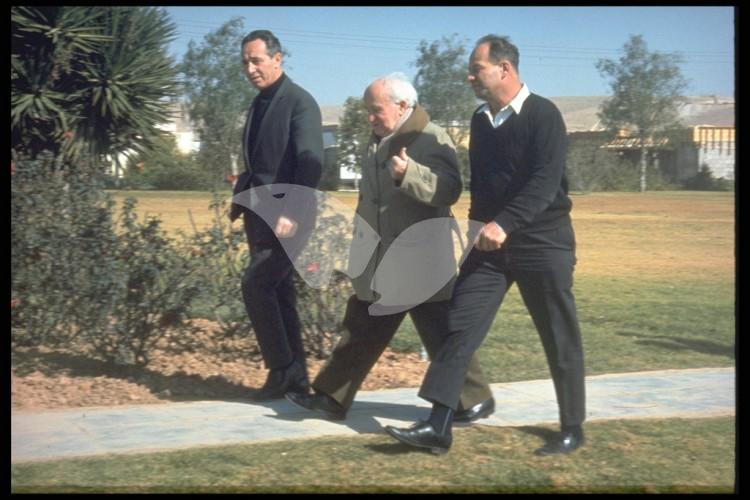 Shimon Peres Joining David Ben Gurion on his Daily Walk in Kibbutz Sde Boker, 1969