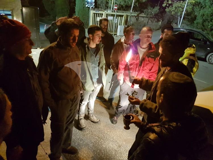 IDF Soldiers Holding Havdalah Ceremony on Saturday Night, after Fighting the Wildfire in Neve Tzuf