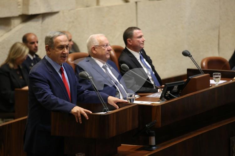 Opening Ceremony of Knesset Winter Session 31.10.16. Prime Minister Benjamin Netanyahu, President Reuven Rivlin and Knesset Speaker Yuli Edelstein.