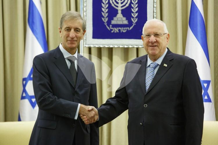 Ambassador of Belgium in Israel Olivier Belle Handing Over Credentials to President Reuven Rivlin