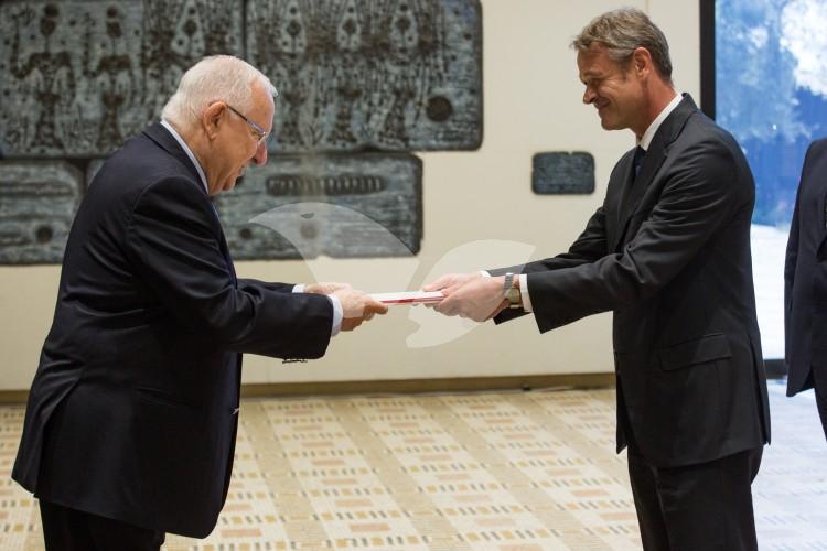 Ambassador of Switzerland in Israel Jean-Daniel Ruch Handing Over Credentials to President Reuven Rivlin