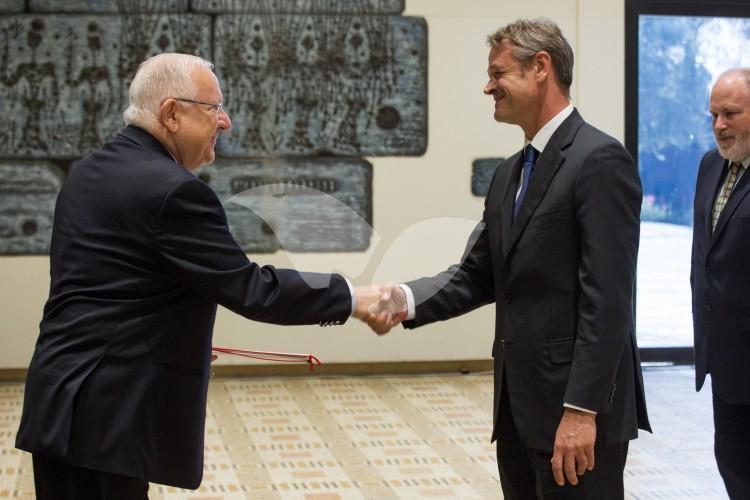 Ambassador of Switzerland in Israel Jean-Daniel Ruch Handing Over Credentials to President Reuven Rivlin