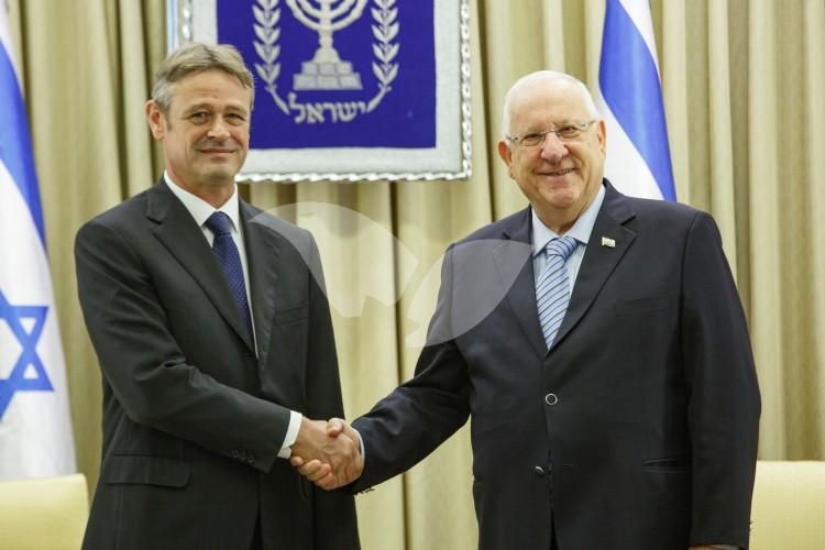 Ambassador of Switzerland in Israel Jean-Daniel Ruch Handing Over Credentials to President Reuven Rivlin