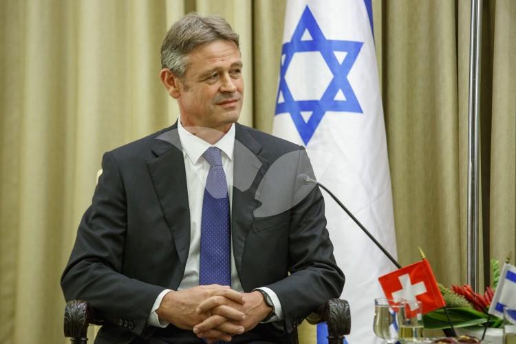 Ambassador of Switzerland in Israel Jean-Daniel Ruch Handing Over Credentials to President Reuven Rivlin
