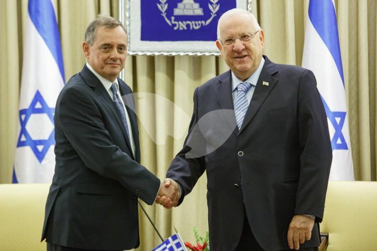 Ambassador of Greece in Israel Konstantinos Bikas Handing Over Credentials to President Reuven Rivlin