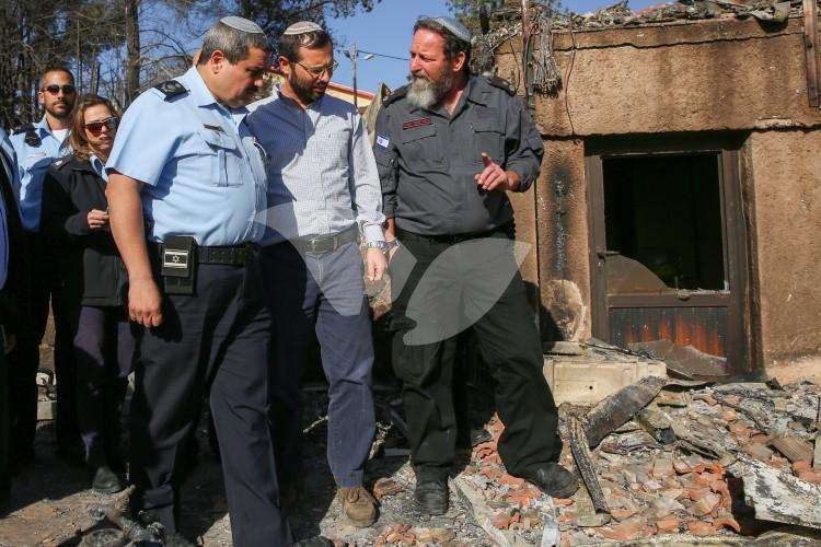 Israeli Politicians and the Local Residents Surveying the Damages of the Wildfire in Neve Tzuf