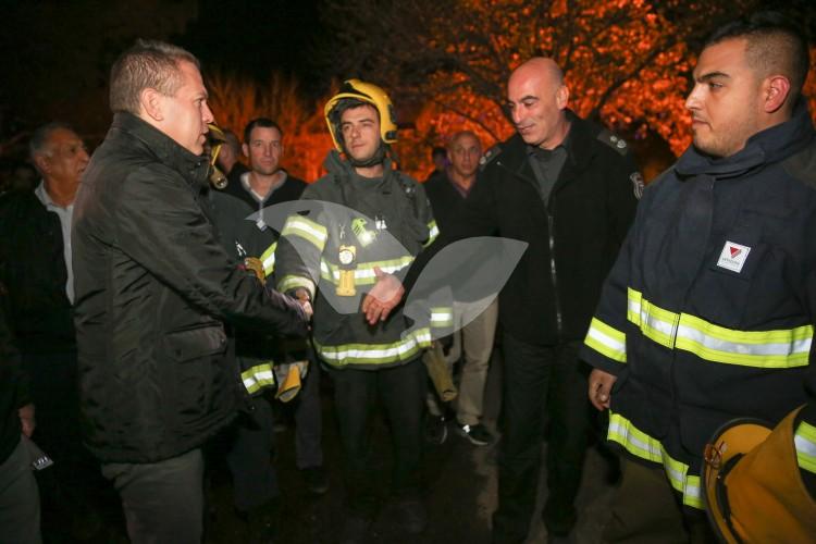 Gilad Erdan Meeting the Firefighters Ceasing the Wildfire in Neve Tzuf