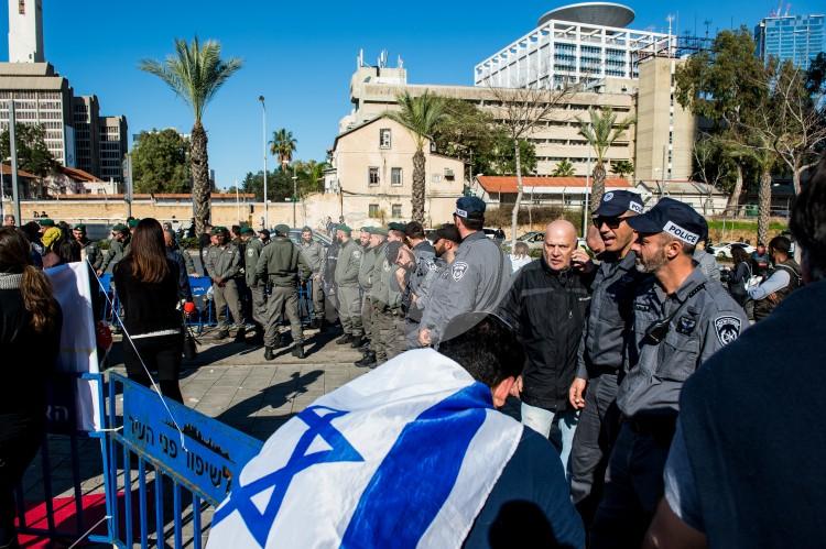 Protesters in Support of Elor Azaria in front of the Military Court in Tel Aviv