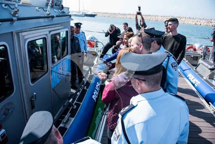 Israel’s new Tzor’a police boats, in the presence of Police Commissioner Roni Alsheich and Minister for Internal Security Gilad Erdan. Herziliya, 9.2.17