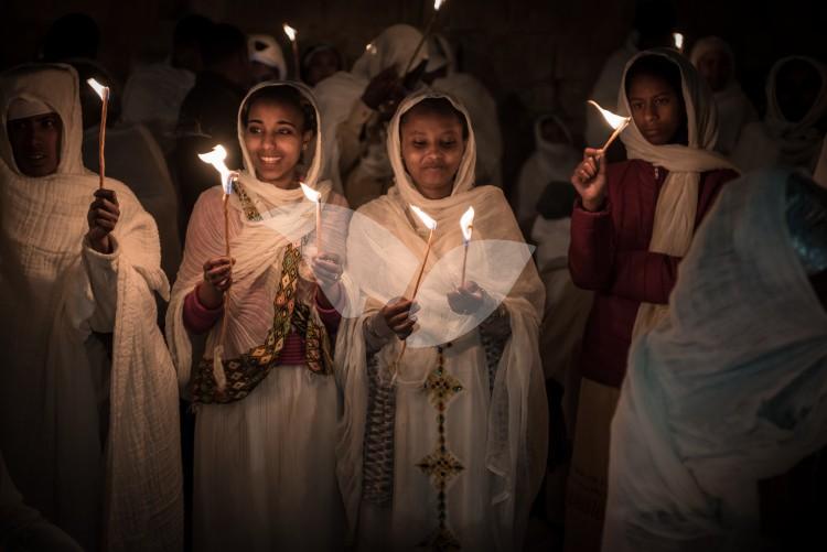 The Ethiopian Holy Fire ceremony at the Ethiopian section of the Church of the Holy Sepulchre in Jerusalem 15.4.2017