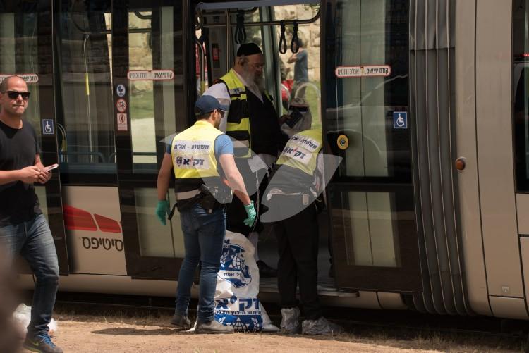 Terrorist stabbing attack at the light train in tzahal square, Jerusalem.