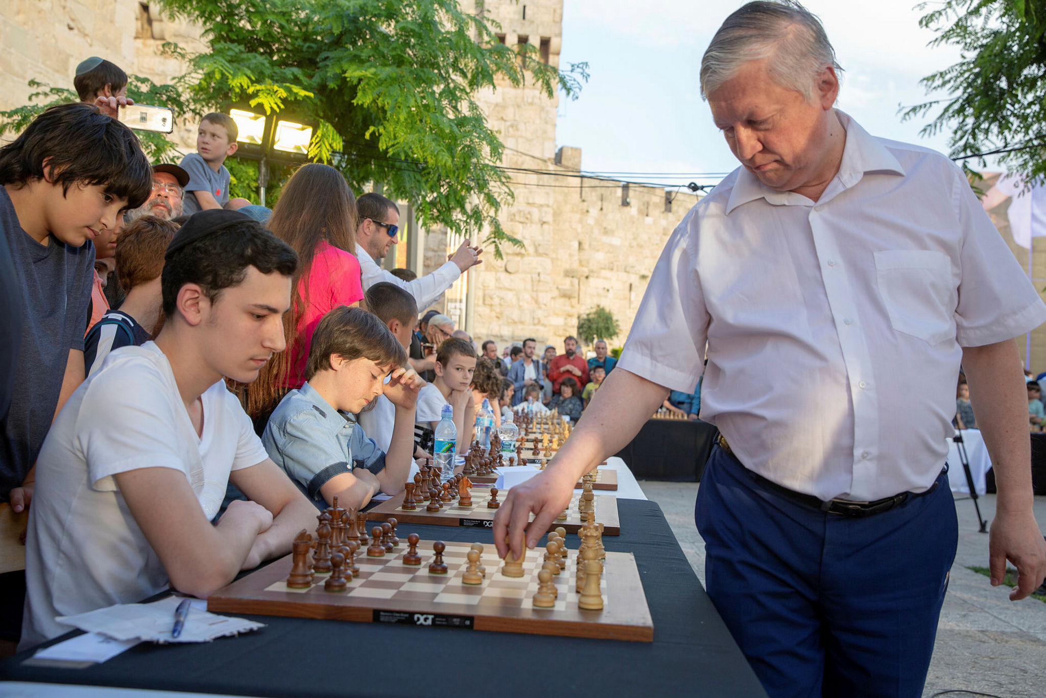World Chess Champions at a Simultaneous Game in Jerusalem