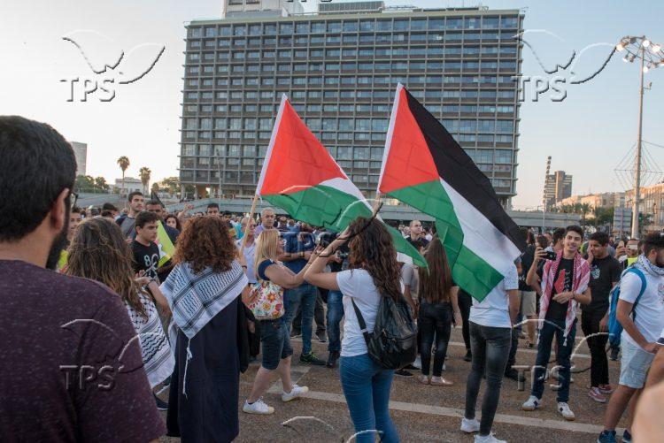 Palestinian flags raised in demo against Nation State Law