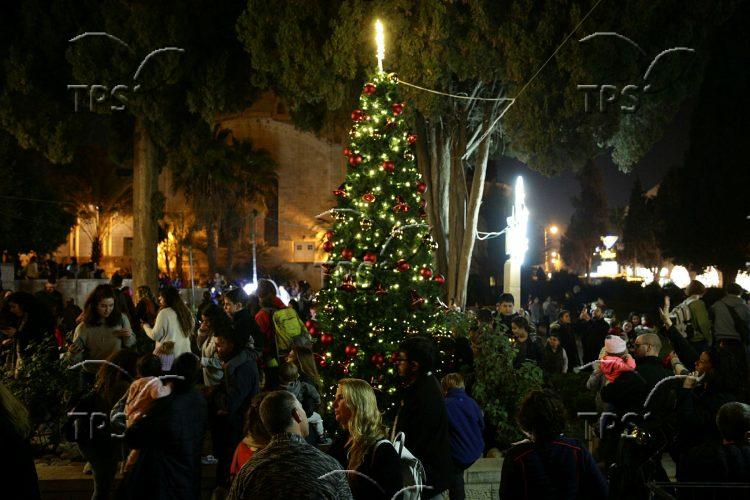 Christmas tree lighting event at YMCA Jerusalem
