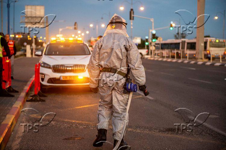 Firefighters disinfect public areas in Rishon Leziyyon