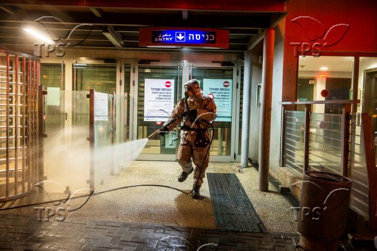 Firefighters disinfect public areas in Rishon Leziyyon