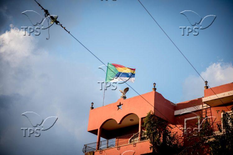 Druze flag on the Rooftop in Kisra-Sumei in the Western Galilee