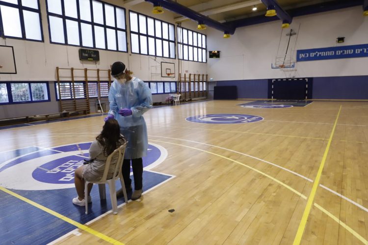 A gymnasium in Or Yehuda is being used for COVID-19 testing.