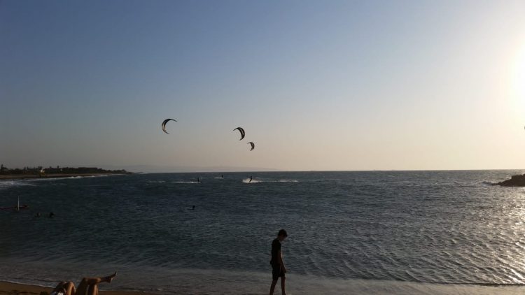 Strong winds draw windsurfers at Shavei Tzion beach in Israel’s north.