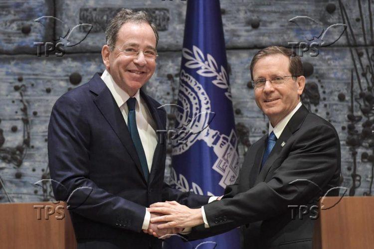 President Isaac Herzog receives the credentials of the Ambassador of the United States of America, Thomas R. Nides