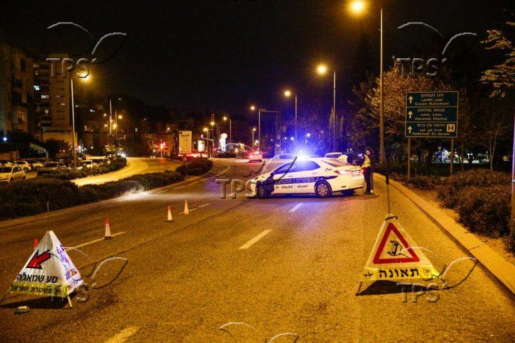 Police roadblock in Jerusalem at Sylvester night