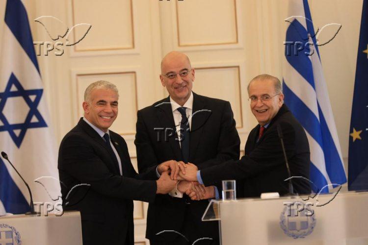 Yair Lapid with Greek and Cypriot Foreign Ministers in Athens