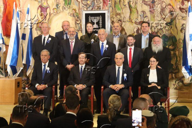 President Isaac Herzog sits with party leaders at the opening of the 25th Knesset in Jerusalem photo by TPS