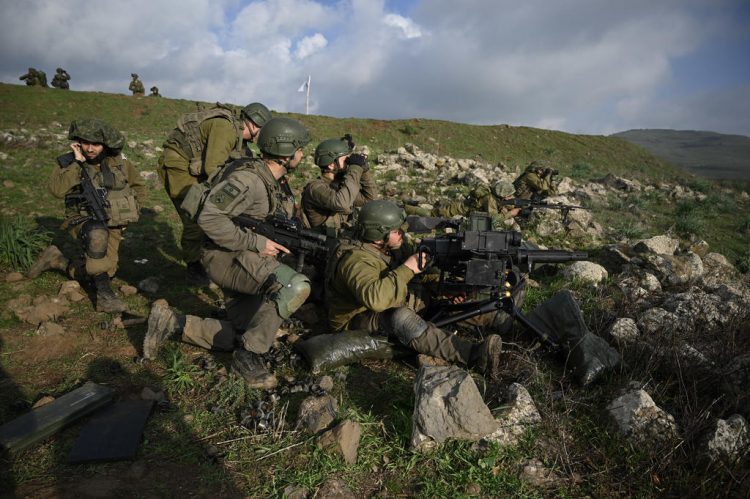 Israeli army reservists training in the Golan Heights