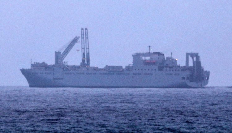 USA Logistics Naval Vessel anchors off the coast of Gaza