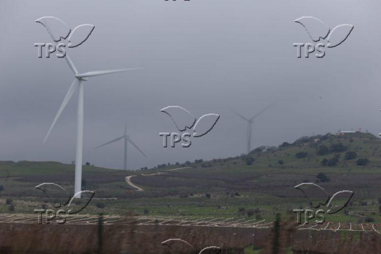 The electricity power windmills in the Golan Heights in the winter